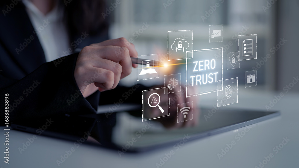 Aufkleber zero trust model enhances data protection. zero trust blocks unauthorized access, secures devices, z