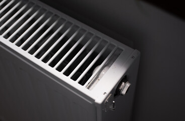 White radiator with visible dirt and dust in the gaps