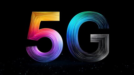 Vibrant 5g network symbol with rainbow colors on black background