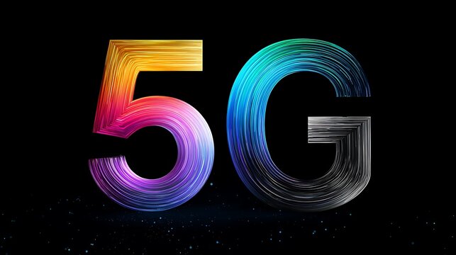 Vibrant 5g network symbol with rainbow colors on black background