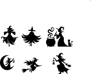 Witch silhouettes isolated on white background.