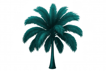 Teal palm tree silhouette standing against transparent backdrop, enhancing tropical design with vivid color palette