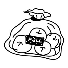 Black and white doodle paper bag with apples and fall text illustration