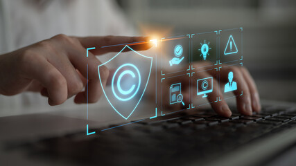 Digital copyright protection system showing secure ownership, intellectual property rights, content...