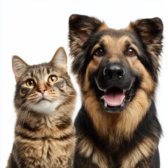 Close-up of a Cat and Dog , PNG isolated cut out image
