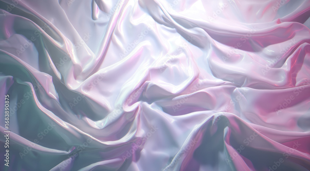 Poster shimmering pastel fabric folds create dreamy, soft texture with gentle curves and iridescent highlig