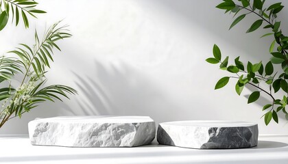 Elegant, minimalist marble podium with greenery