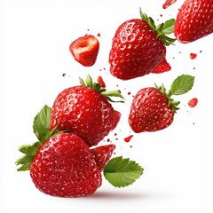 Vibrant Strawberries in Motion , PNG isolated cut out image