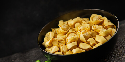 Ravioli raw filled homemade pasta filled raviolis tasty snack fresh delicious gourmet food background on the table rustic top view copy space vegetarian food