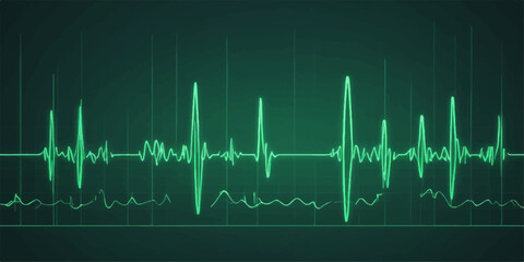 Green EKG wave on a heart monitor, showing the pulse and a healthy heartbeat