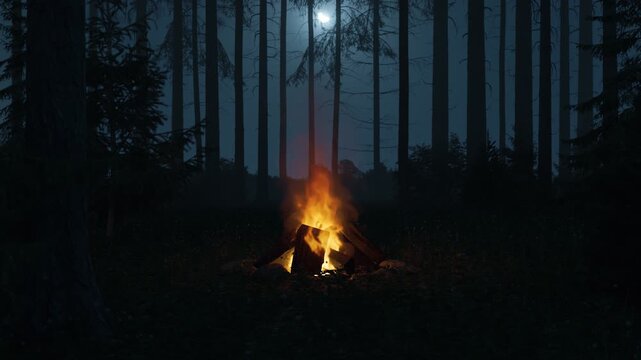 Seamless Loop of a Campfire in the Woods at Night