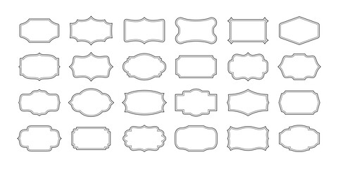 Obraz premium Vintage line frames. Retro outline ornate labels, borders for packaging, wedding invitation, branding and certificate, menu and photo decoration. Simple rectangle art deco border frame vector set