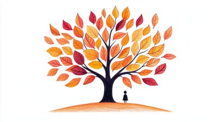 A whimsical tree with vibrant autumn leaves, showcasing the beauty of nature and seasonal change.