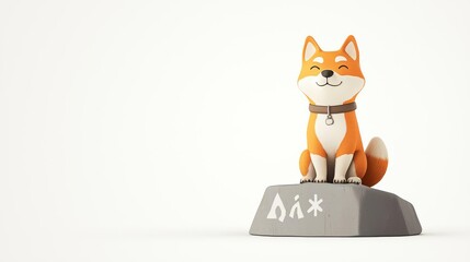 A cheerful cartoon-style dog figurine stands proudly on a base, showcasing its vibrant orange and white colors.
