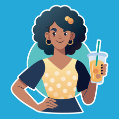 A black woman hold a boba drinks glass vector art 14
