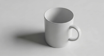 Fototapeta premium Clean white ceramic mug casting a soft shadow on a bright surface