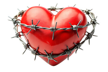 Heart Wrapped in Barbed Wire – Symbol of Human Rights and Social Struggles, Isolated on Transparent Background, AI Generated