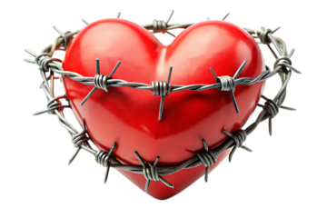 Heart Wrapped in Barbed Wire – Symbol of Human Rights and Social Struggles, Isolated on Transparent Background, AI Generated