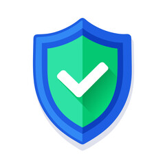 Flat design blue shield with green checkmark vector illustration scalable graphic icon