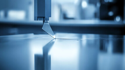 Precision Cutting Tool in Action on a Reflective Surface