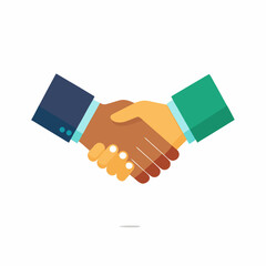 Flat design vector illustration of two diverse hands shaking in agreement and partnership
