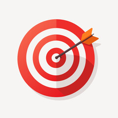 Red and white target illustration with arrow showing perfect aim and success flat design vector