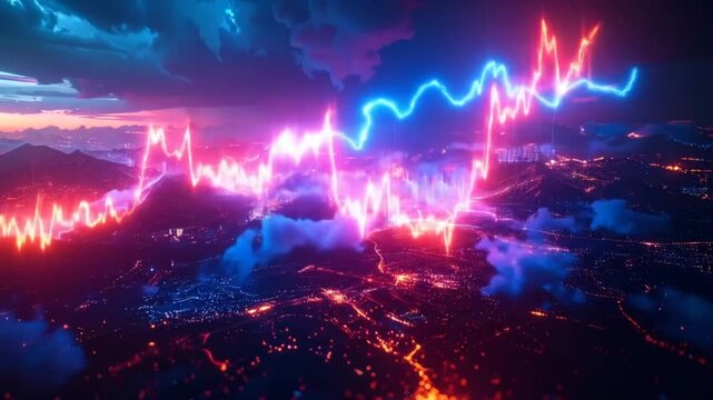Financial Chart Over Cityscape: Stock Market Analysis and Economic Growth