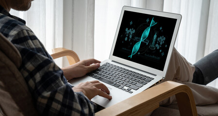 Medical science technology and futuristic healthcare virtual computer software analyze human health and diagnose disease for doctor data and medical research. brisk