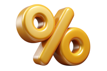 Golden 3d percentage discount symbol icon for sales promotions and financial offers