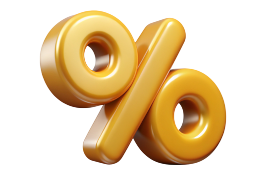 Golden 3d percentage discount symbol icon for sales promotions and financial offers