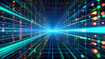 Obraz premium Abstract Digital Data Tunnel with Streaking Lights and Glowing Particles Representing Technology and Information Flow