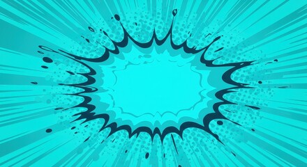 Fototapeta premium Turquoise Comic Book Explosion with Dark Outline and Speed Lines.