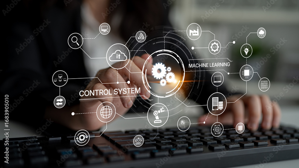 Poster modern automation drives workflow efficiency by connecting systems, people, and data. with intellige