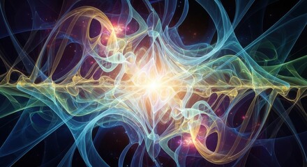 Fototapeta premium Abstract glowing energy waves and particles creating a complex waveform structure