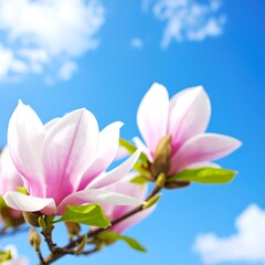 Obraz premium Pink magnolia blossoms against a vibrant blue sky