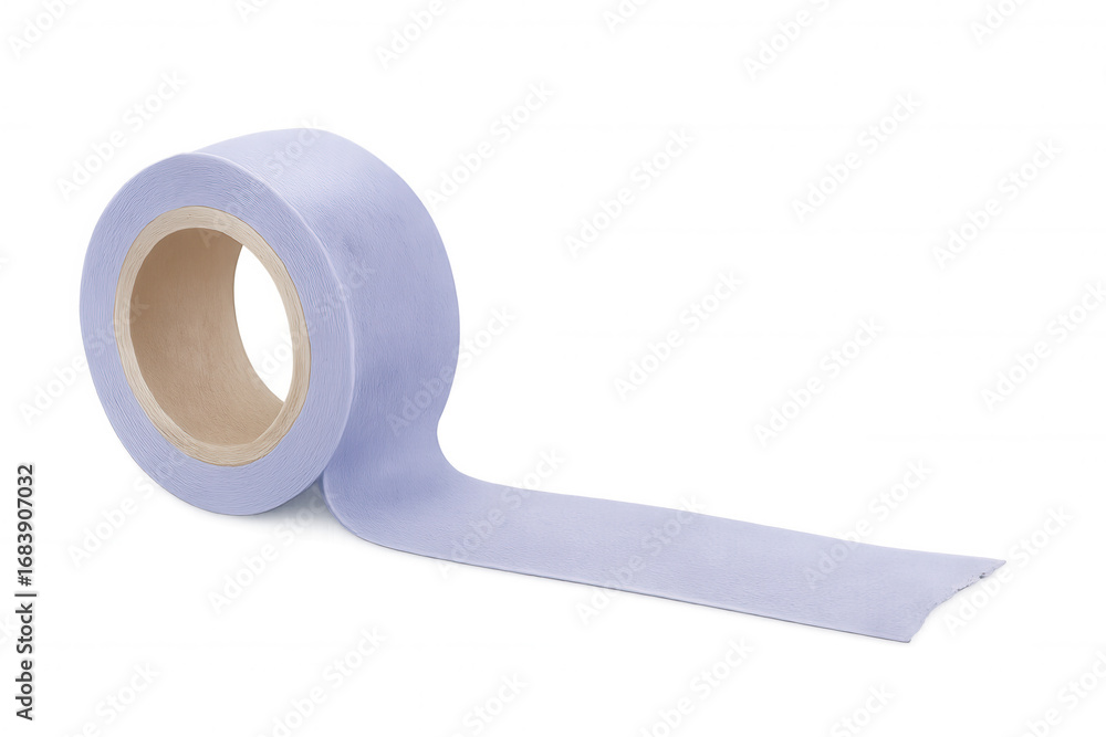 Poster purple adhesive tape roll unrolling against a transparent background, creating a simple yet effectiv