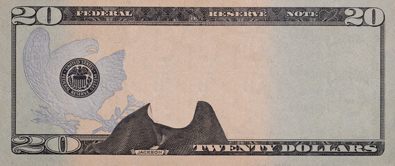 Closeup of 20 dollar banknote  with empty middle area
