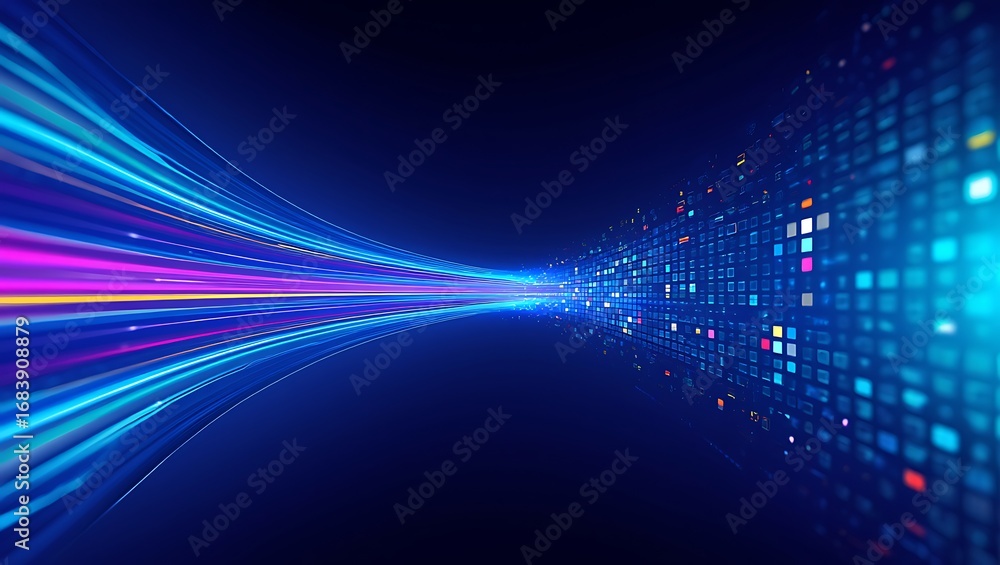 Aufkleber digital transformation accelerating through futuristic data streams and network connections