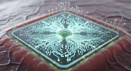 Macro shot of the delicate, bioluminescent circuitry of a bio-integrated AI chip, designed for human augmentation, in a soft, diffused light, ultra-detailed _2