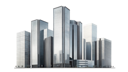 Modern cityscape of tall skyscrapers isolated on transparent background
