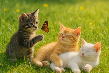 Obraz premium Cute Cat Kitten Relaxing and Lying Down