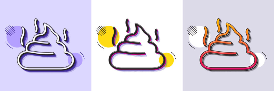 Feces line icon. Halftone dotted pattern. Gradient icon with grain shadow. Pets excrement sign. Poop or turd symbol. Line feces icon. Various designs. Vector