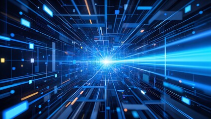 Abstract Blue Digital Network Futuristic Technology Data Flow Concept