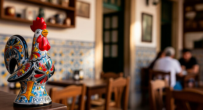 Colorful Ceramic Rooster Souvenir from Portugal Caf&eacute;