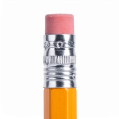 Obraz premium Close Up Macro Shot of an Unsharpened Yellow Pencil with a Pink Eraser on a White Background