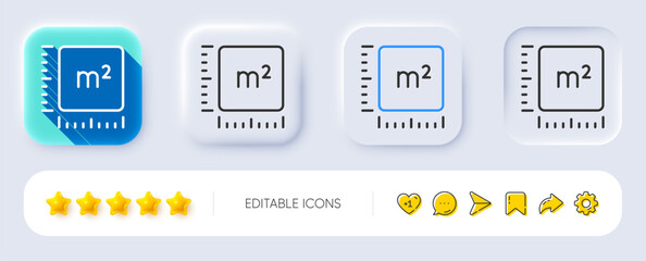 Square meter line icon. Neumorphic, Flat shadow, 3d buttons. Room area dimension sign. Territory measurement symbol. Line square meter icon. Social media icons. Vector