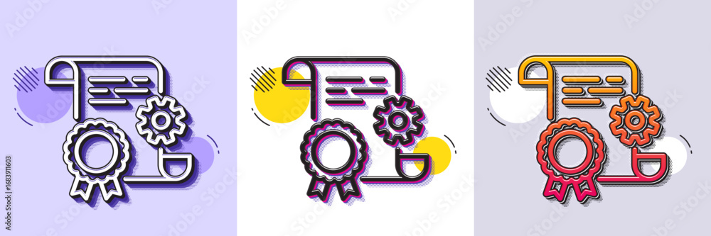 Poster Engineering doc line icon. Halftone dotted pattern. Gradient icon with grain shadow. Technical documentation sign. Construction certificate symbol. Line construction document icon. Vector