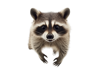 Watching Curious Raccoon Isolated on Transparent Background
