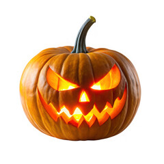 Spooky jack-o'-lantern with glowing scary face for halloween decorations and celebrations transparent background