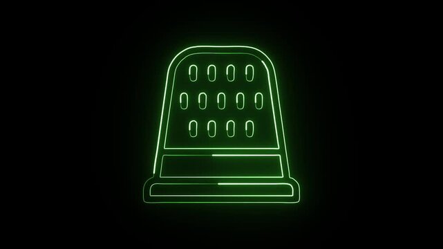 Glowing neon line thimble animated icon with stitch animation. Thimble craft animation HD video isolated on black background